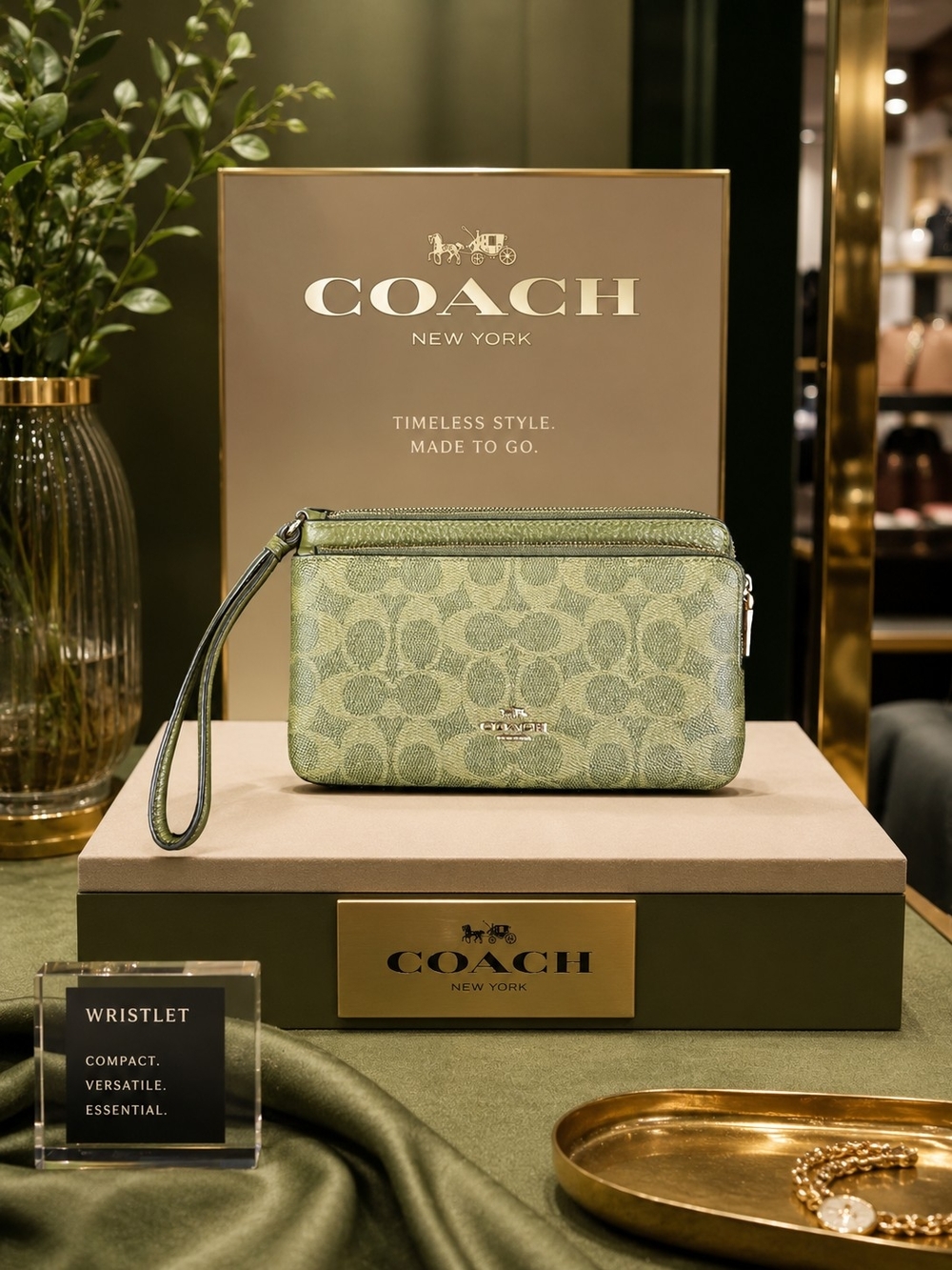 Coach Olive Green Double-Zip Wristlet